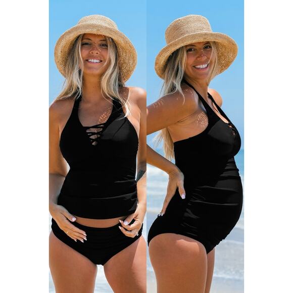 Cupshe Other - NWT CUPSHE Black Halterneck Maternity Tankini Top Size Small
